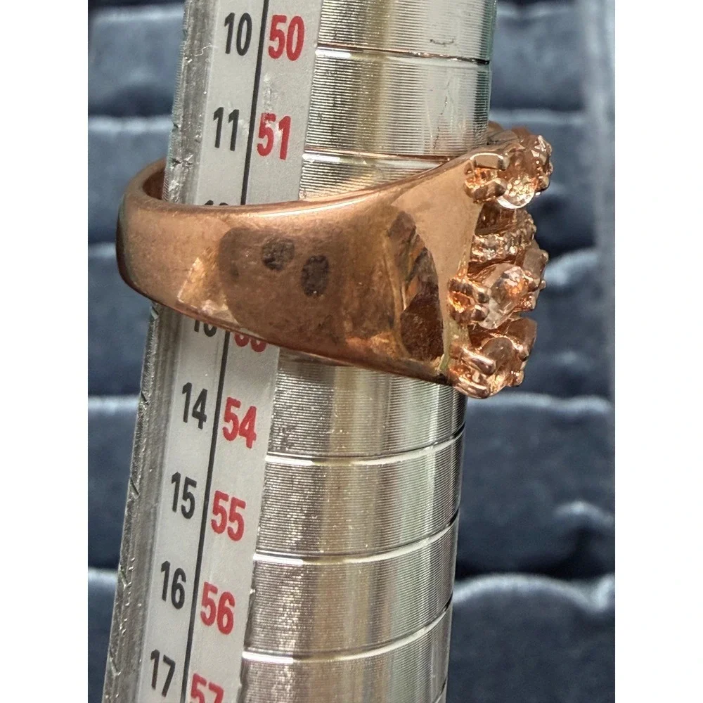 925 Rose Gold Over Sterling Silver Peach Morganite Multi Row Statement Ring 6.25